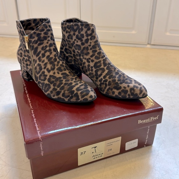 BeautiFeel Shoes - BeautiFeel Alexa Leopard Print Suede Bootie. Size 37.